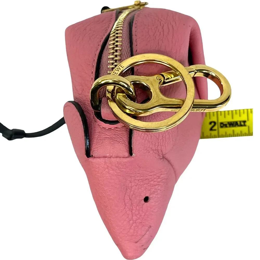 Loewe Leather Mouse Coin Purse Charm Keychain Pouch Candy Pink Gold Tone Spain